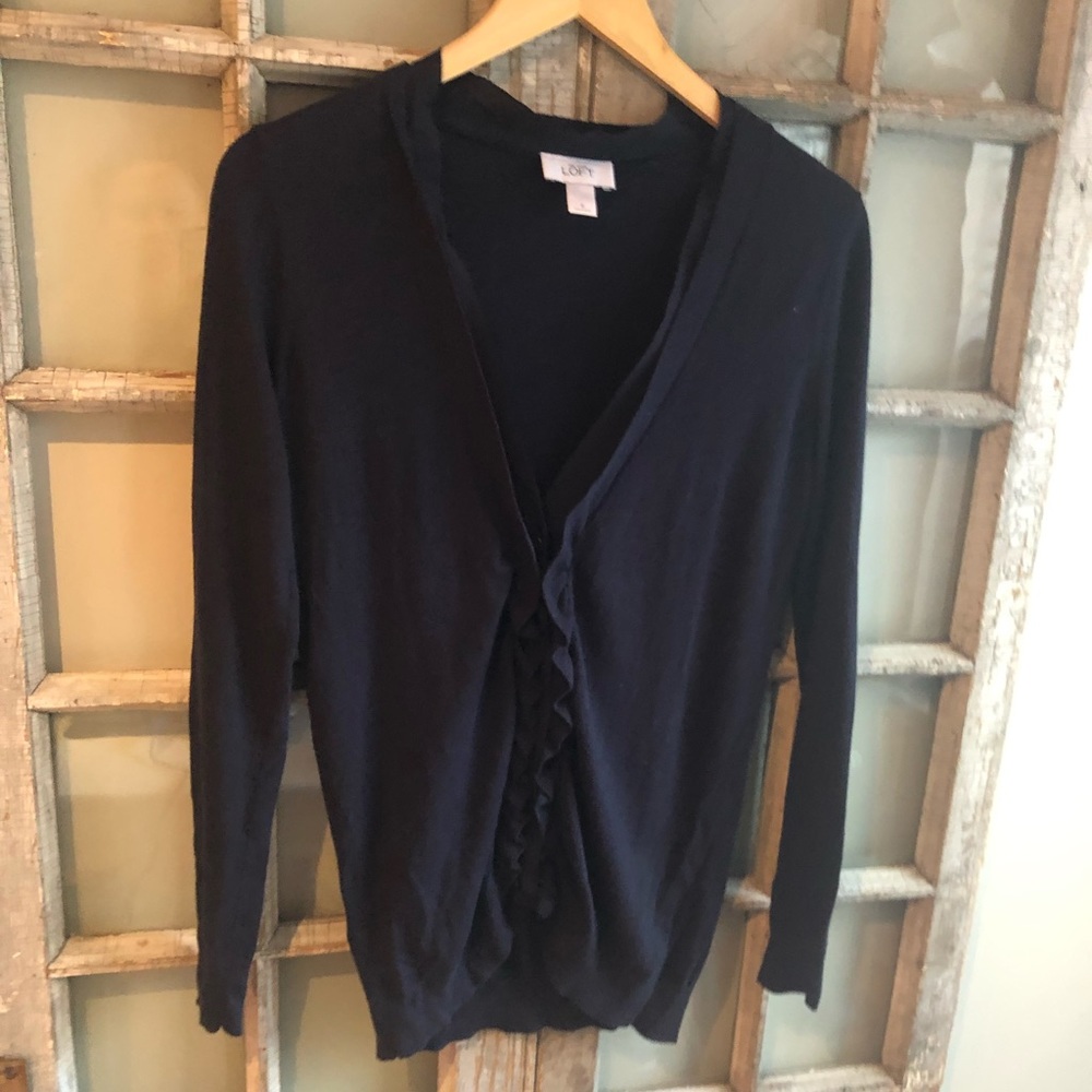 🎀LOFT🎀Ruffle Front Ribbon Cardi